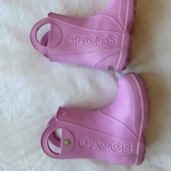 Crocs Kids Light Pink Rain Boots with Handles-Girls Size 12 - Picture 3 of 10